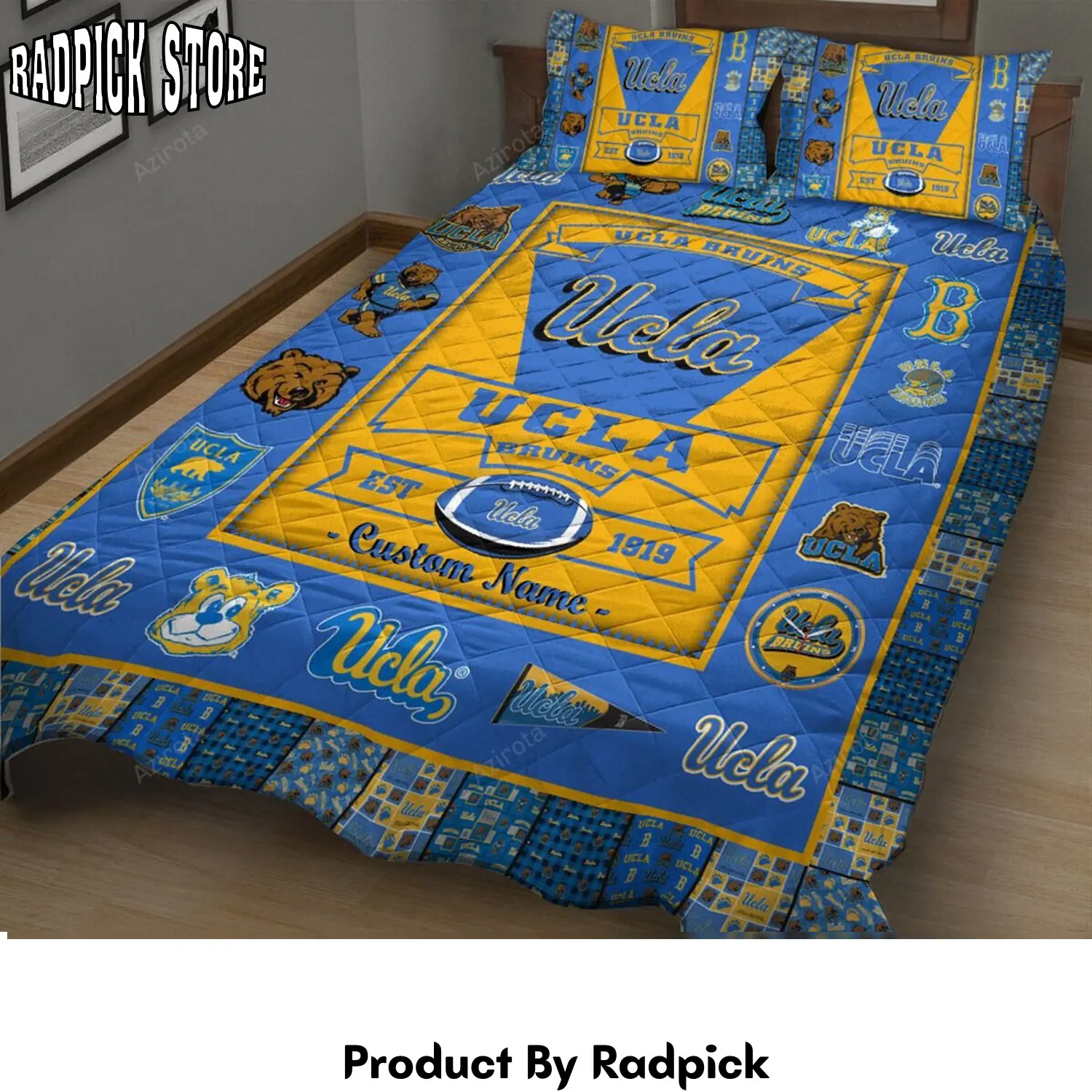 Radpick ucla bruins custom name blue gold bedding set rp327608
